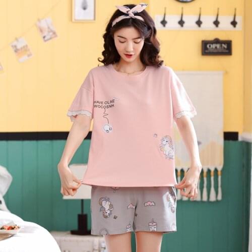 Women 2019 summer Korean new pajamas cotton ladies fresh sweet short sleeve shorts thin two piece women pajama sets pajama set