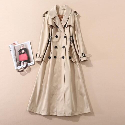 American European womens and wear 2021 autumn new style Long sleeves and double breasted fashion Khaki trench coat