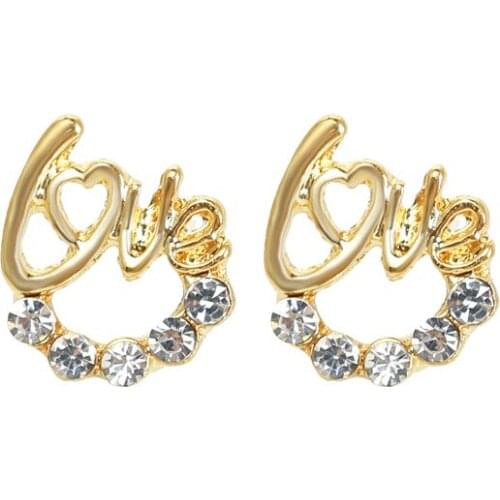 12 pair LOVE Letter Stud Earrings For Women Hollow Love Bowknot Zircon Rhinestone Crystal Earring Gold Silver Color Ear Jewelry