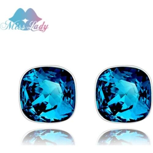 Miss Lady Rose Gold color Rhinestone minimalist Crystal Vintage blue Square Stud Earrings Fashion Jewelry for women MLY4600
