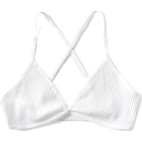 Y166 Women Girl Ultra Thin Bralette Sexy Deep V-Neck Criss Cross Beauty Back Bra Triangle Cup Wire Free Ribbed Knit Underwear