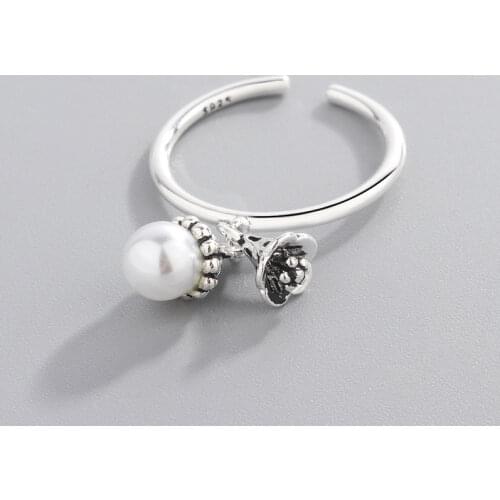 VENTFILLE 925 sterling silver Fringed Pearl Flower Ring ring adjustable size girl jewelry Gifts