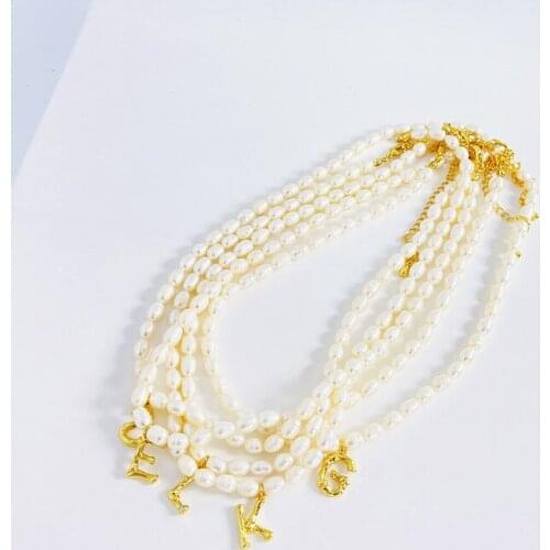 Texture letter necklace female baroque fresh water pearl clavicle chain rice bead neck chain temperament studded chocke necklace
