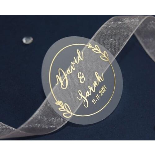 100pcs Custom Rose Gold Silver Foil Wedding Stickers Thank You Labels Personalized Transparent Envelope Seals Business Logo