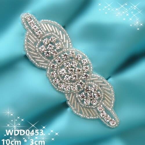 30pcs)Wholesale beaded sewing silver clear rhinestone applique patch iron on for dresses headband WDD0453