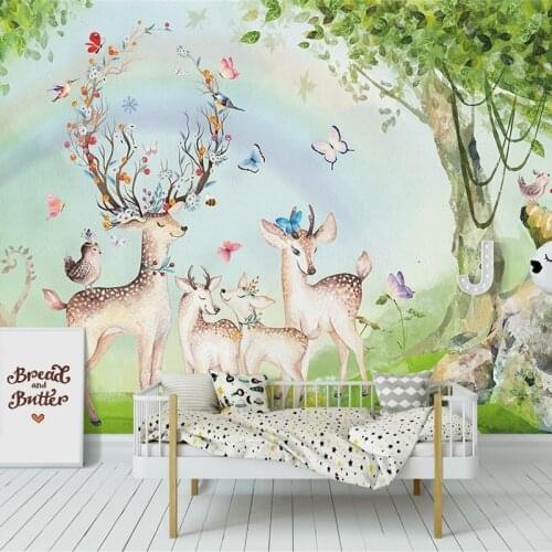 Dropship Custom 3D Photo Wallpaper home improvement Forest Rainbow Elk Living Room Children Room Bedroom Decor floral wallpaper