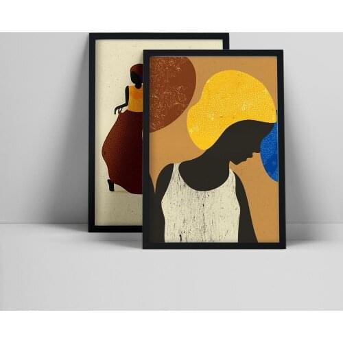 African dancing women, Minimalist Ethno Wall Art Print, African Dancers, Black Woman Portrait, Set of 2 Poster, Abstrarange Wal