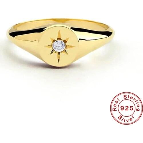 Aide 925 Sterling Silver Rings For Women Round Eight-Pointed Star Zirconia Diamond Ring Anel Masculino Luxury Jewelry Gift