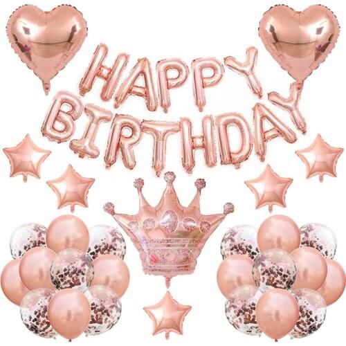 Rose Gold Balloons Set Deco Birthday Girl Baloon Confetti Balls for A Year Birthday Party Decorations Kids Ballons Baby Shower
