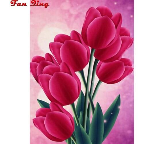 Diamond Painting Red Tulip Flower Cross Stitch Full Square Round Rhinestone Embroidery Complete Kit Home Decoration Modern