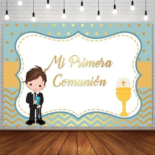 Avezano Boy First Holy Communion Photocall Backdrop Cross Golden Dots Photography Background Photo Studio Photozone Decor Props