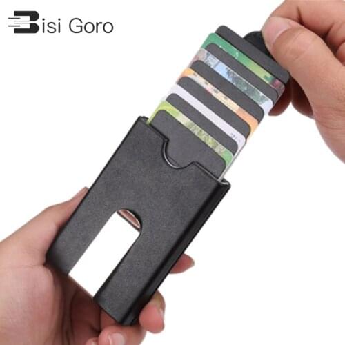 BISI GORO 2021 Men Business Anti-theft ID Credit Card Holder Stacked Drawing Card Package Card Sets Metal Mini Slim Card Wallet