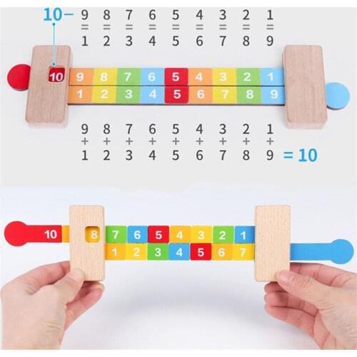 Wooden Monterssori Arithmetic 1-10 Addition Subtract Digital Ruler Operation Count Calculation Educational Toys for Children