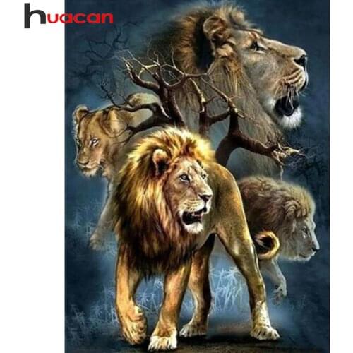 Huacan 5d Diy Diamond Painting Lion Home Decor Diamond Mosaic Embroidery Animal Diamond Art Crystal Gift