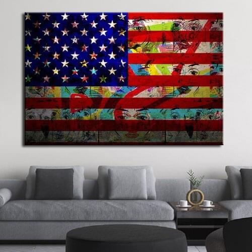 Canvas Painting HD Print Graffiti American Flag Modern Decorative Painting on Canvas American Flag Wall Art for Home Decorations