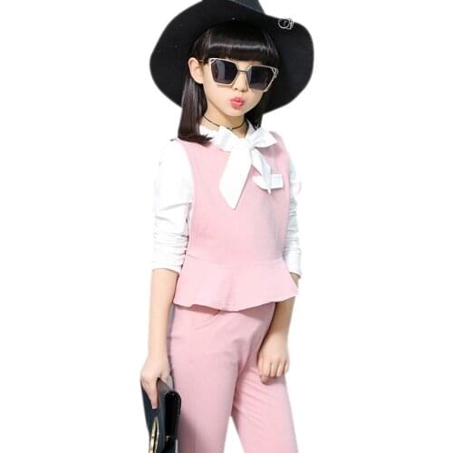 Girls Clothes Set Spring Autumn Shirt + Vest + Pants 3 PCS Suits For 10 14 12 Years Girls Cotton Kids Girls School Clothes
