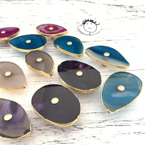 LCH Nordic Style Luxurious Natural Agate Cabinet Carnelian Drawer Pull Furniture Handles Brass Crystal Knob Simple Life