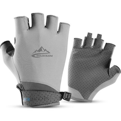 Summer Ice Silk Fishing Gloves Women UV Sun Protection Non-slip Sports Cooling Half Finger Breathable Hiking Driving Men Gloves