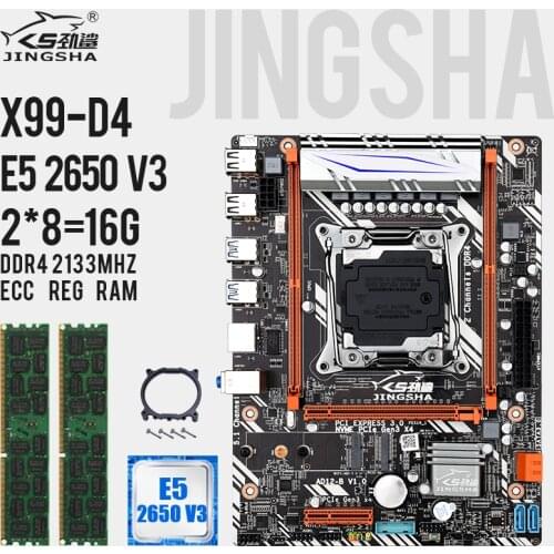 JINGSHA X99 D4 motherboard set with XEON E5 2650V3 10 Core CPU and 2*8GB 2133MHZ ECC REG memory support unlocked turbo boost