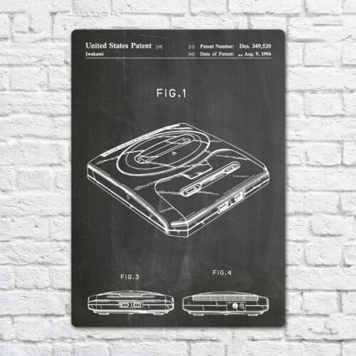 Mega Drive 2 Patent Game Gaming Metal Tin Sign Metal Sign Wall Decor Fashion Art Decor Poster