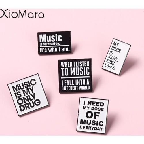 MusicianS Dialogue Enamel Pin Black And White Simplicity Metal Brooches Collar Backpack Decoration Gift For Music Fan Wholesale