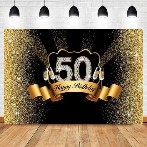 NeoBack Gold 50th Birthday Backdrop Glitter Champagne Photography Background Vinyl Black 50th Birthday Party Banner Backdrops