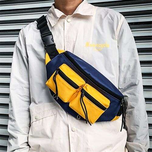 Fashion Panelled Mens Chest Bag Large Capacity Sports Travel Waist Bag High Quality Unisex Fanny Pack Phone Belt Bags for Men