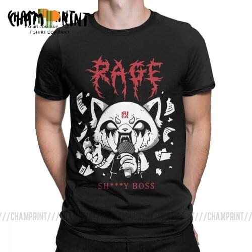 Men Aggretsuko Aggressive Retsuko Karaoke Rage Mood T Shirt Pure Cotton Tops Unique Short Sleeve Tees Plus Size T-Shirt