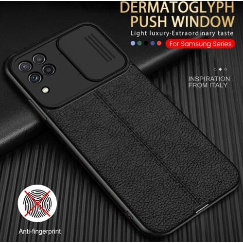 Leather Texture Push Window Lens Protect Case For Samsung Galaxy A02 A12 A22 A32 A42 A72 A72 M12 M32 2021 Soft Shockproof Coque