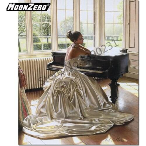 New 2018 5D Diy Girl Piano Diamond Painting Diamond Embroidery Full Square or Round Diamond Living Room Bedroom Decor Scroll