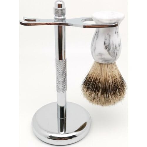 TEYO Silvertip Badger Hair Shaving Brush and Shaving Stand Set Perfect for Shave Cream Safety Razor Beard Tools