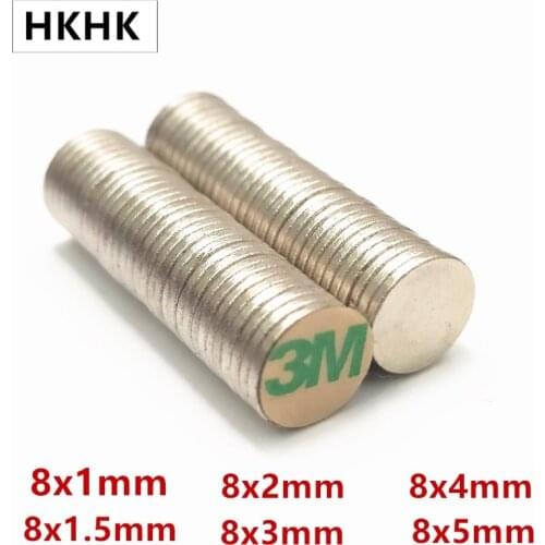 10/100 Disc magnet 8x1 8x1.5 8x2 8x3 8x4 8x5mm Belt with 3M self - adhesive NdFeB magnet 8mm neodymium magnet Magnetic standard