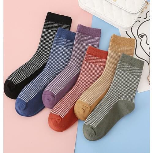Plaid Socks Womens Tube Socks Cotton Retro British Style Ins Tide Cotton Summer Thin Spring and Autumn Stockings Wholesale