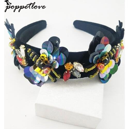New Arrival Flannel Crown Colorful Simulation Sequins butterflies girl Hair Bands Crystal Stereo Headband Women hair jewelry