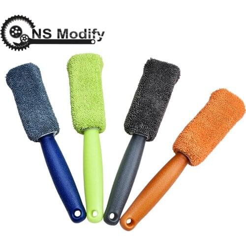 NS Modify Microfiber Long Handle Tire Brush Car Cleaning Small Braid Cloth Tire Brush Portable Auto Washing Sponges Tools