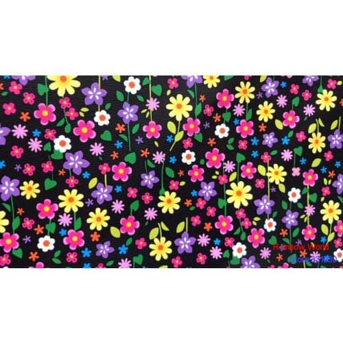Factory wholesale flower pattern printed Faux PU Leather fabric for DIY sewing sofa table shoes bags bed material(1 yard)