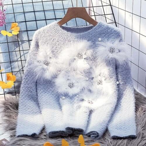 Korobov Autumn New Women Sweater Pullover Korean O Neck Long Sleeve Diamond Embroidery Sueter Mujer Flower Vintage Sweater