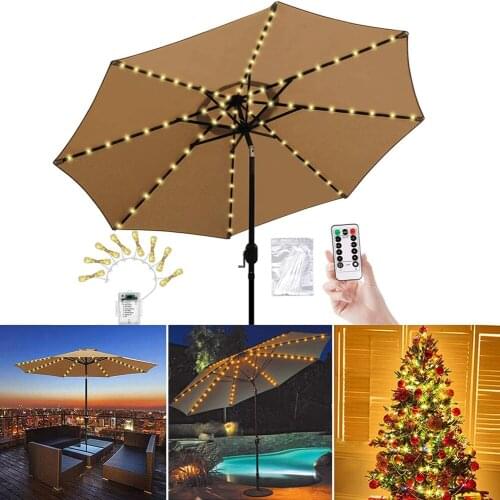 Patio Umbrella Lights, 104 LED String Lights with Remote Control 8 Modes Umbrella Lights Battery Operated Outdoor Pole Lights