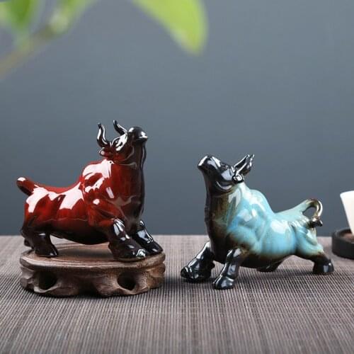 Kiln Baked Cattle Tea Ornaments Cattle Furnishings Bring In Wealth and Remove Evil Spirits Transfer Buffalo Tea Pet Mini Tea Set