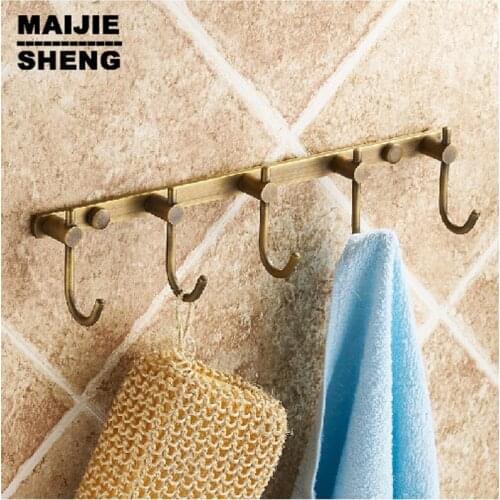 Rural coat hat hooks kitchen row 5pcs hooks clasps Europe antique brass cloth hook door Coat hook