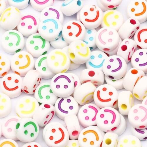 Mixed Multicolor Smiley Face White Acrylic Round Beads Loose Beads For Jewelry Making Diy Handmade Bracelet Earrings Accessories