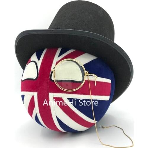 United Kingdom UK Ball and Brodie Helmet Glasses Hat Doll GBR countryballs plushies Cosplay Polandball Plush Toy for Gift 20CM