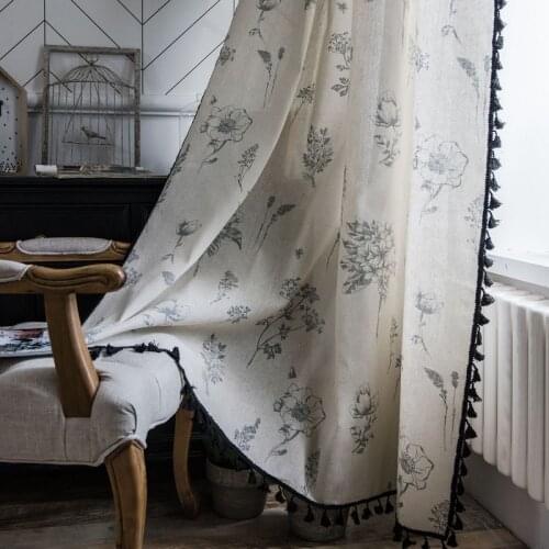 Gorgeous Flower Print Cotton And Linen Tassel Bohemian Semi-Shading Style Kitchen Curtain Country Style Bedroom Window