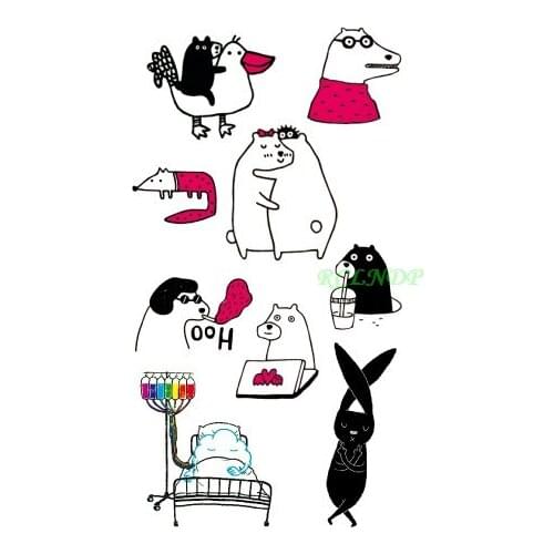 Waterproof Temporary Tattoo bear lovers with hug rabbit duck dog tatto stickers flash tatoo fake tattoos for girl kids child