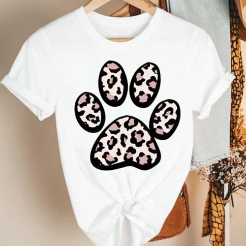 Women Clothes Floral Leopard Dog Paw Lovely Cartoon Summer Short Sleeve Print Fashion Tshirt Female Tee Top Graphic T-shirt