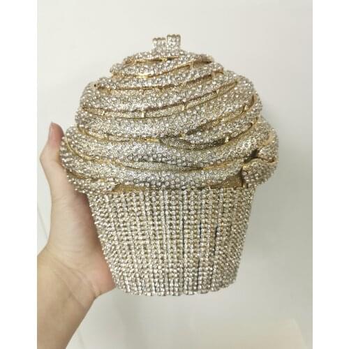 Gold Color Ice Cream Shape Lovely White Diamond Women Evening Bag Lady Dinner Cocktail Prom Clutch Purse Crystal Female Handbags