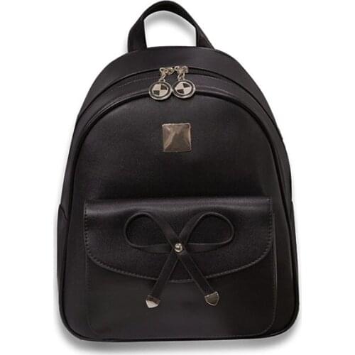 Women Travel Backpack PU Leather Bowknot Double Zipper Girls Casual School Bag New