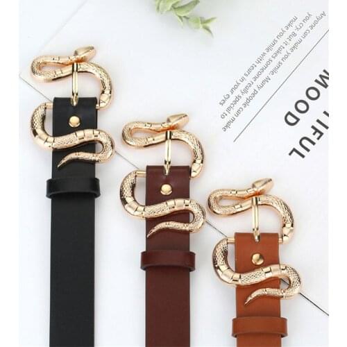 Women Fashion Waist Belt Snake Design Belt Thin Buckle Leather Waistband Dress Belts Long Thin Waistband Fashion Snake Buckle