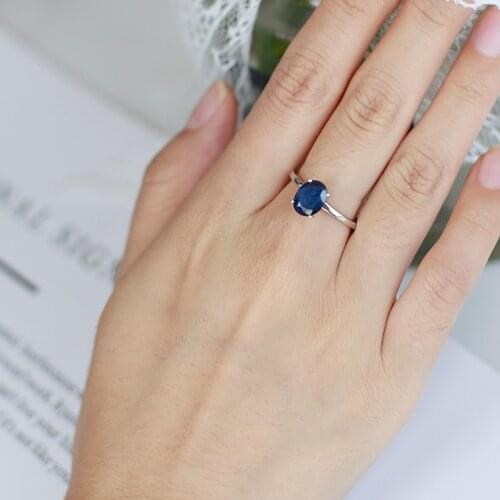 Gems Ballet Classic 2.02Ct Oval Natural Blue Sapphire Wedding Band Ring Pure 925 Sterling Silver Simple Ring For Women Wedding