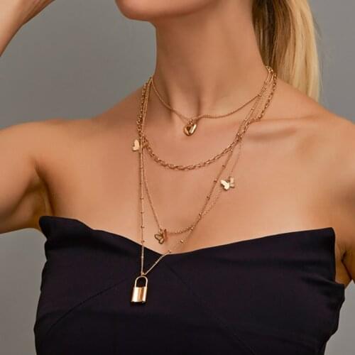 FNIO Fashion Multi-layer Choker Necklace Lovely Golden Butterfly Necklace Women Clavicle Chain 2020 Summer Romantic Gift Jewelry